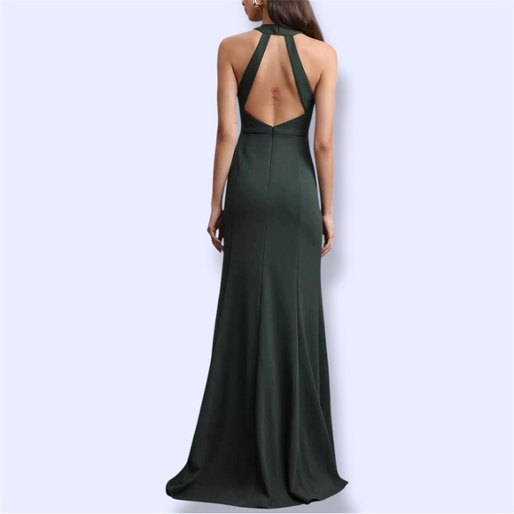 BHLDN Lennox Halter Open-Back Side-Slit Stretch Crepe Gown